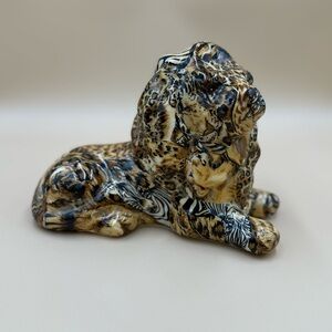 Vintage Artistic Safari Animal Print Ceramic Lion Figurine - Multicolor